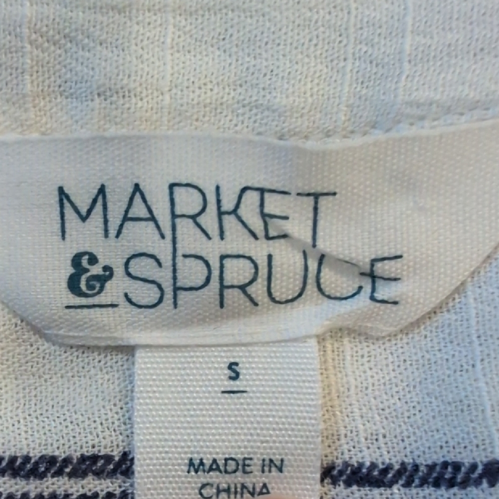 Market & Spruce White Sleeveless Tunic with Blue Vertical Stripes - Picture 2 of 7